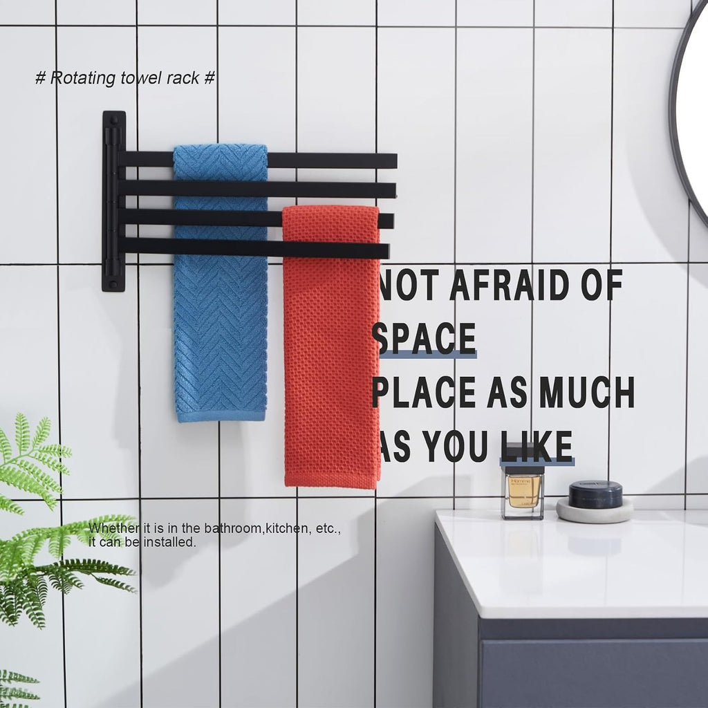 Matte Black 4-Arm Swivel Towel Bar