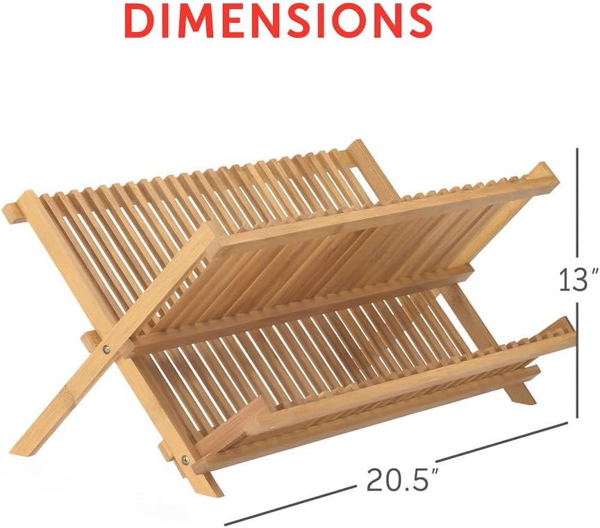 HIC Kitchen Bamboo Folding Dish Drying Rack, 20.5 x 13-Inches