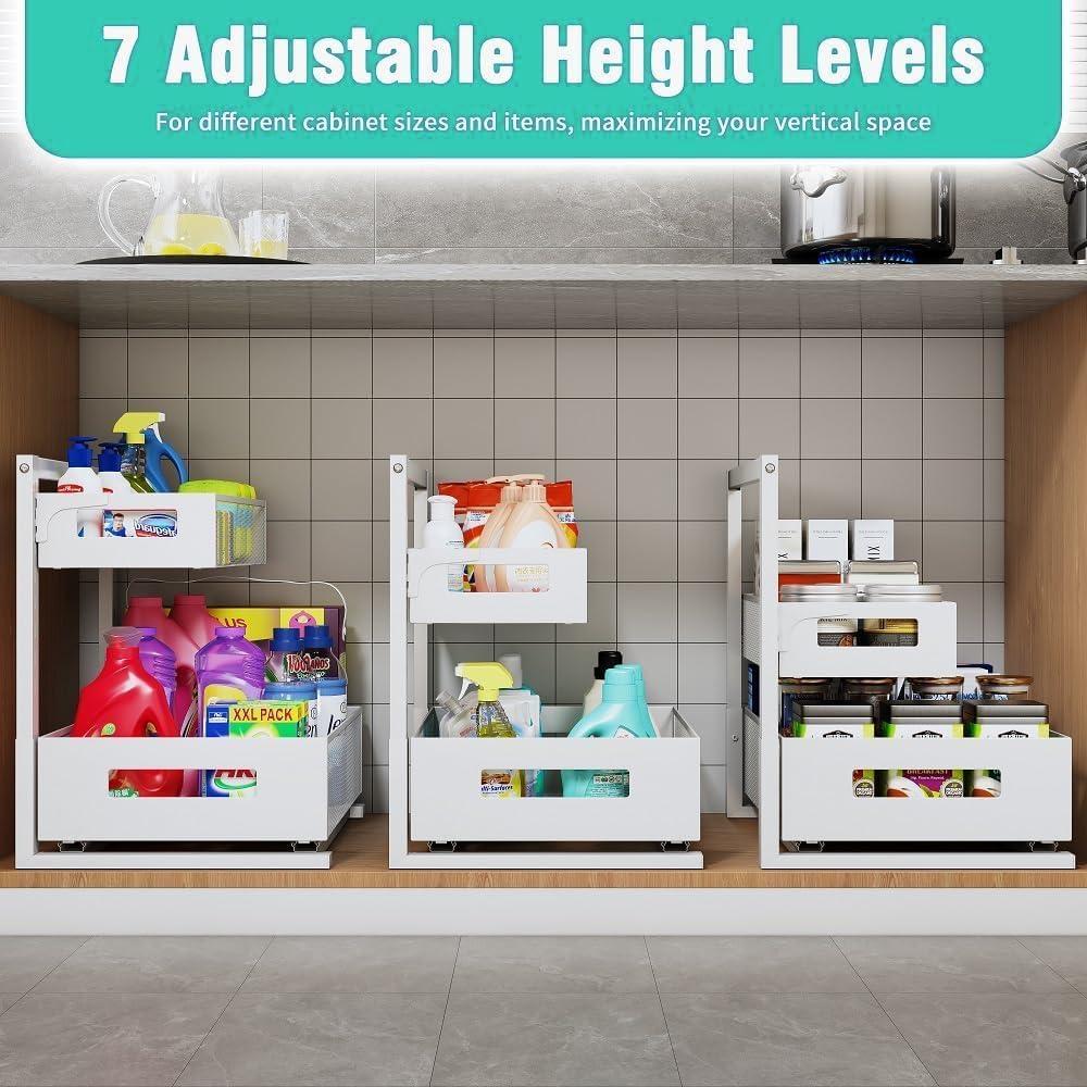 2-Tier Adjustable Pull Out Under Sink Organizer