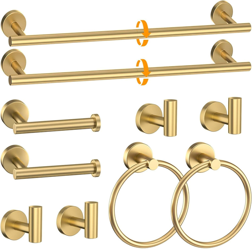 10-Piece Round Brushed Gold Bathroom Hardware Set