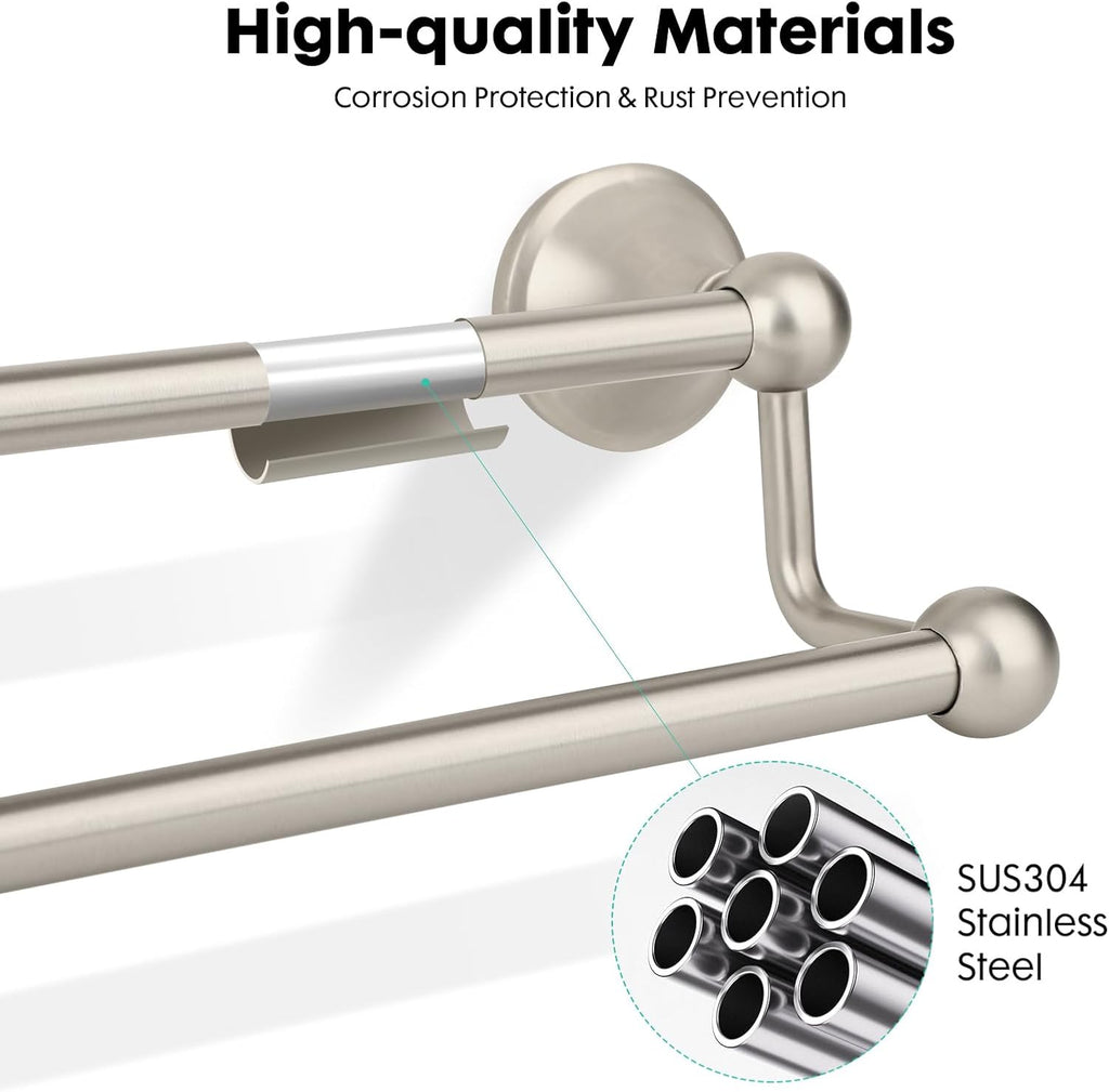24 Inch Brushed Nickel Antique Double Towel Bar