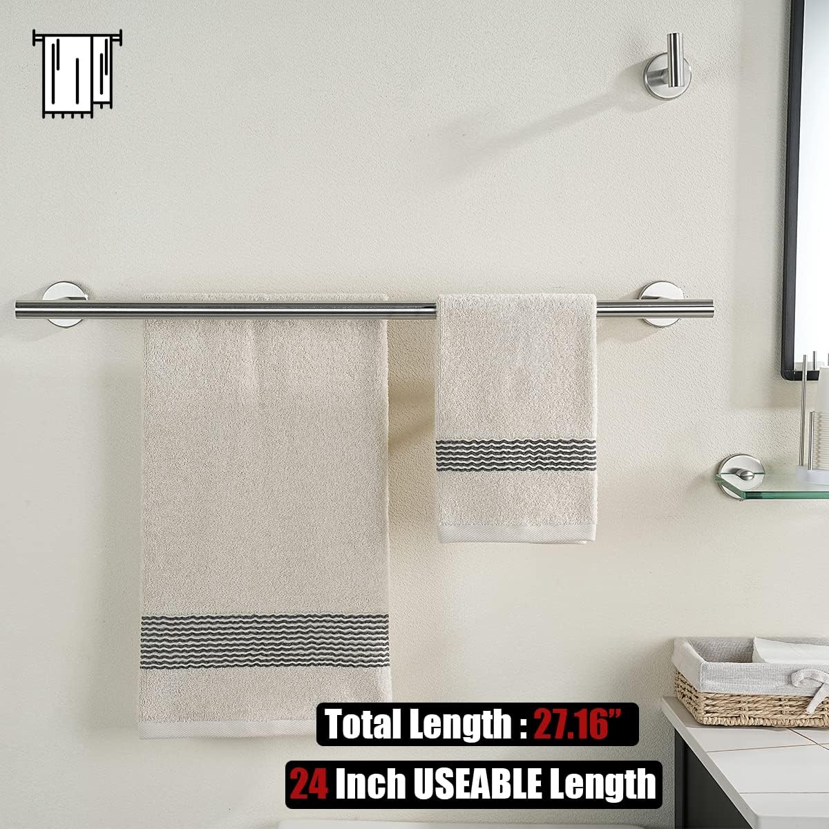 Brushed Steel 27 Inch Double Towel Bar