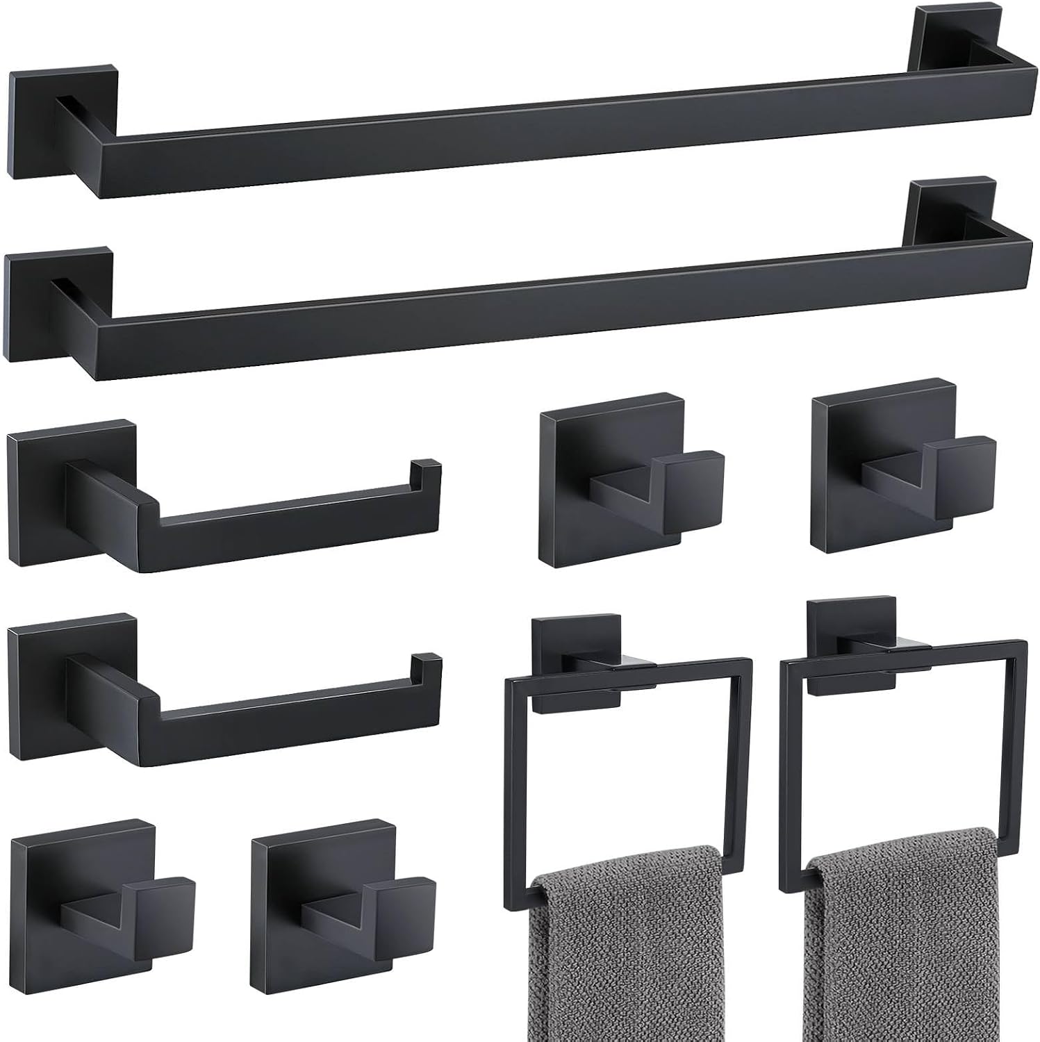10-Piece Black SUS304 Bathroom Hardware Set