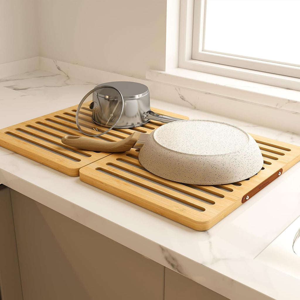 Stone Dish Mat with Foldable Bamboo Rack