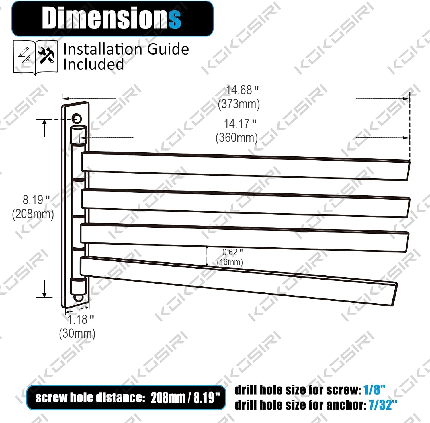 Matte Black 4-Arm Swivel Towel Bar