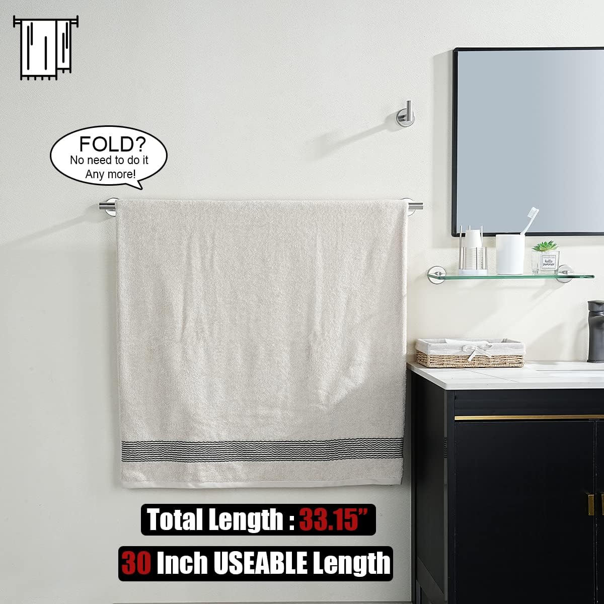 Brushed 304 Stainless Steel 33 Inch Towel Bar