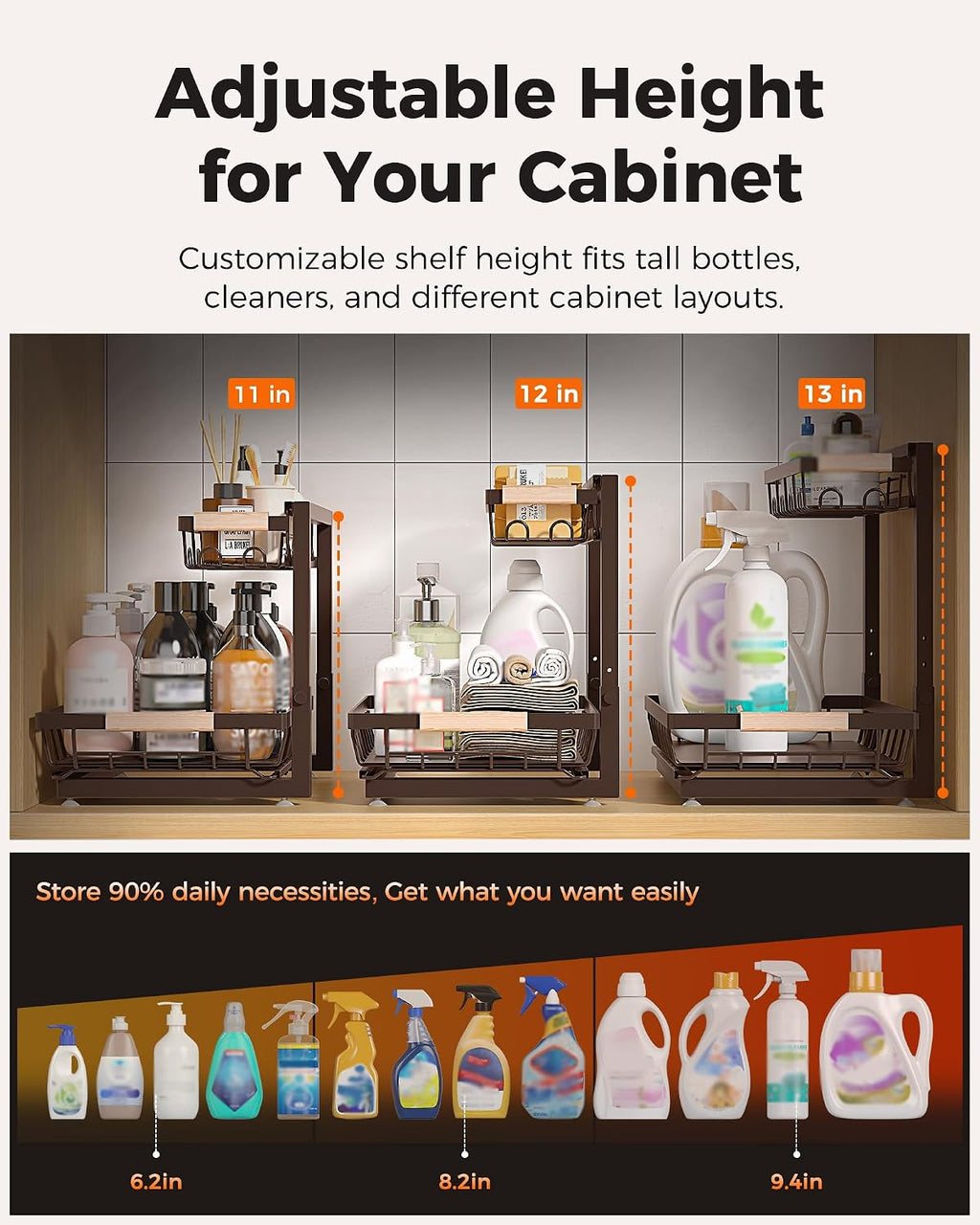 2-Pack Adjustable 2-Tier Under Sink Organizer