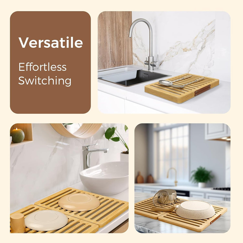 Stone Dish Mat with Foldable Bamboo Rack