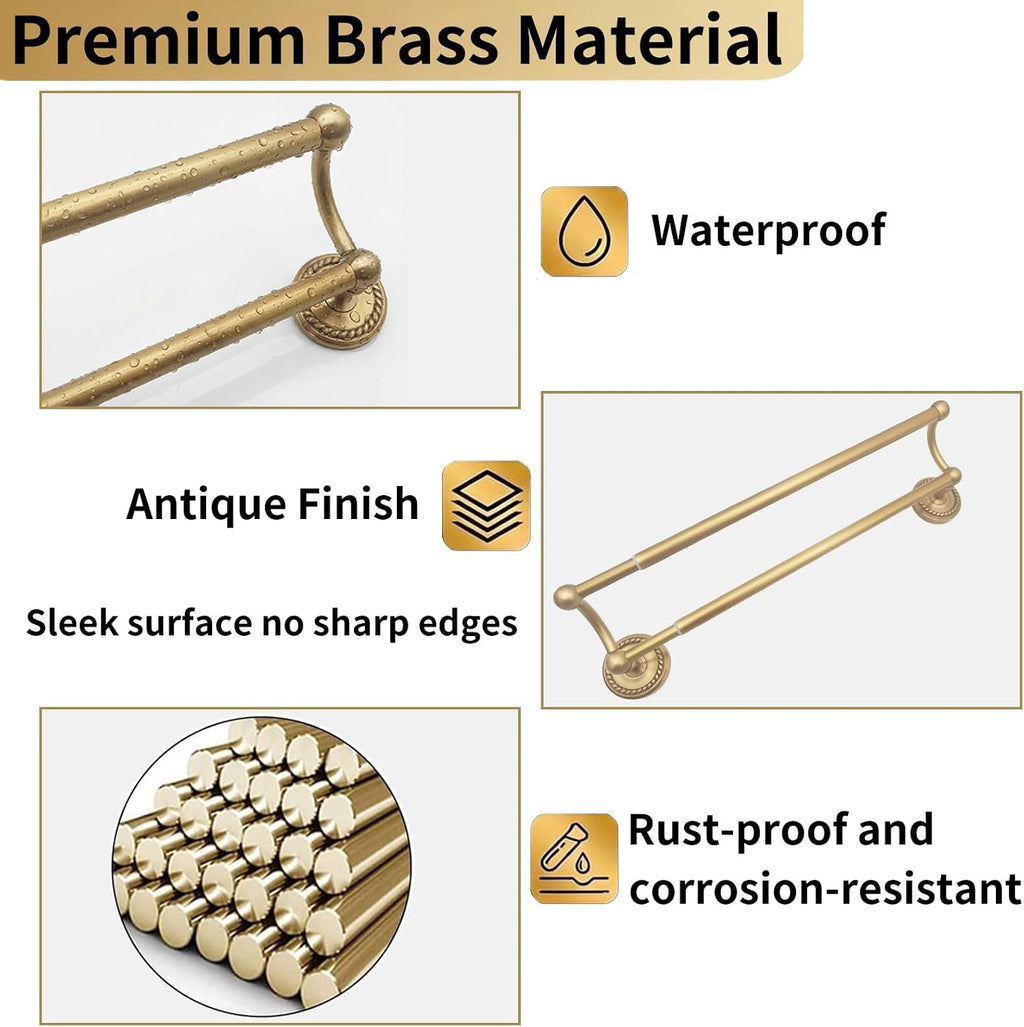 Brass Wall Mounted Gold Double Towel Bar
