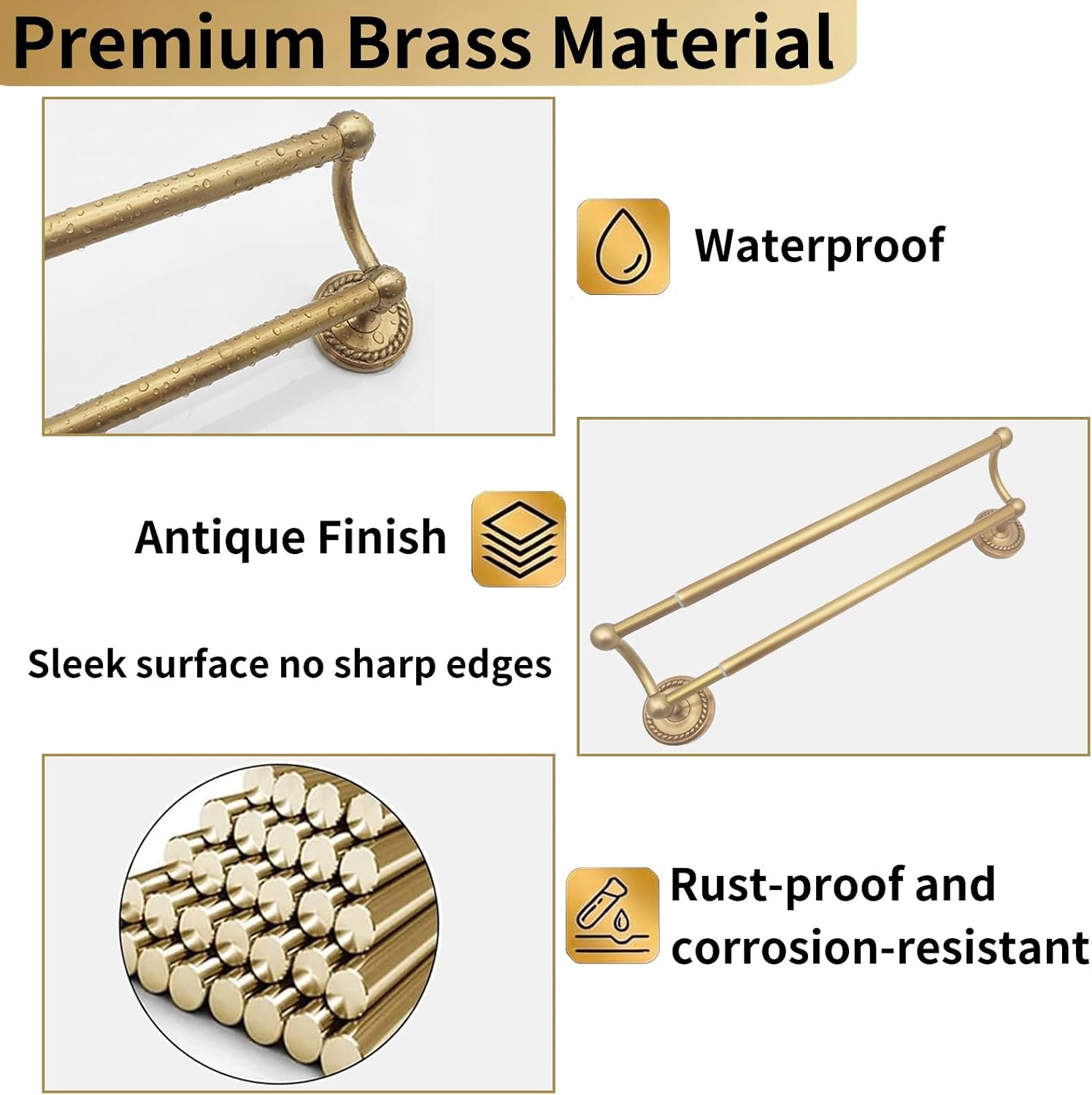Brass Wall Mounted Gold Double Towel Bar