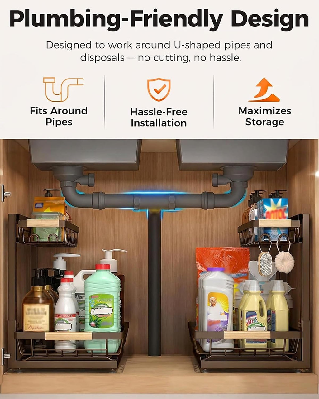 2-Pack Adjustable 2-Tier Under Sink Organizer