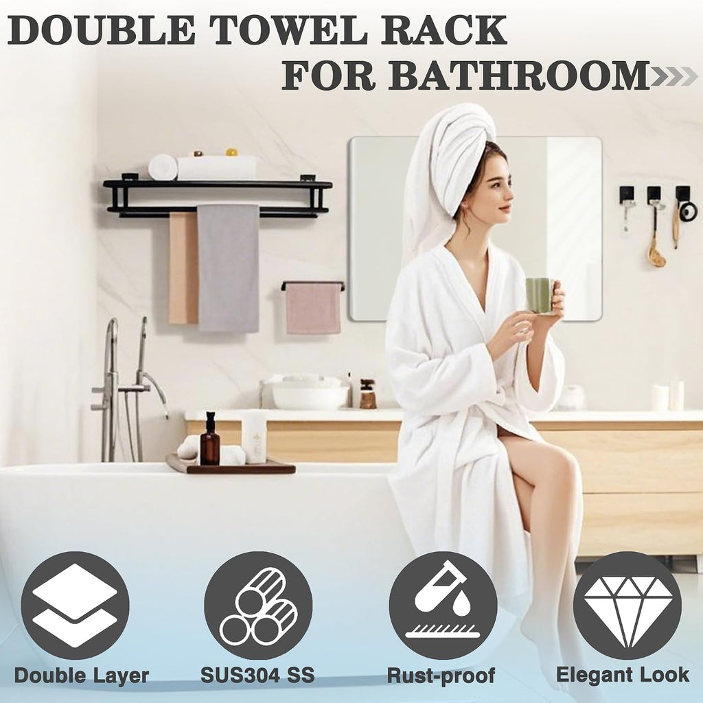 Matte Black 24 Inch Wall Mounted Double Towel Rack