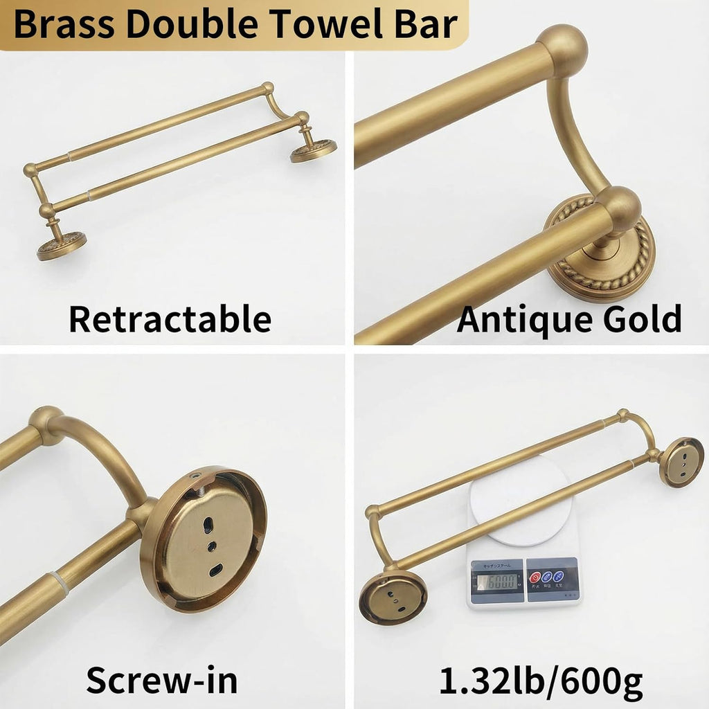 Brass Wall Mounted Gold Double Towel Bar