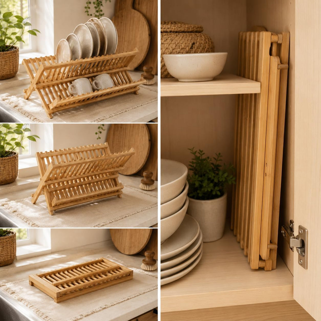 2-Tier XL Bamboo Folding Dish Rack