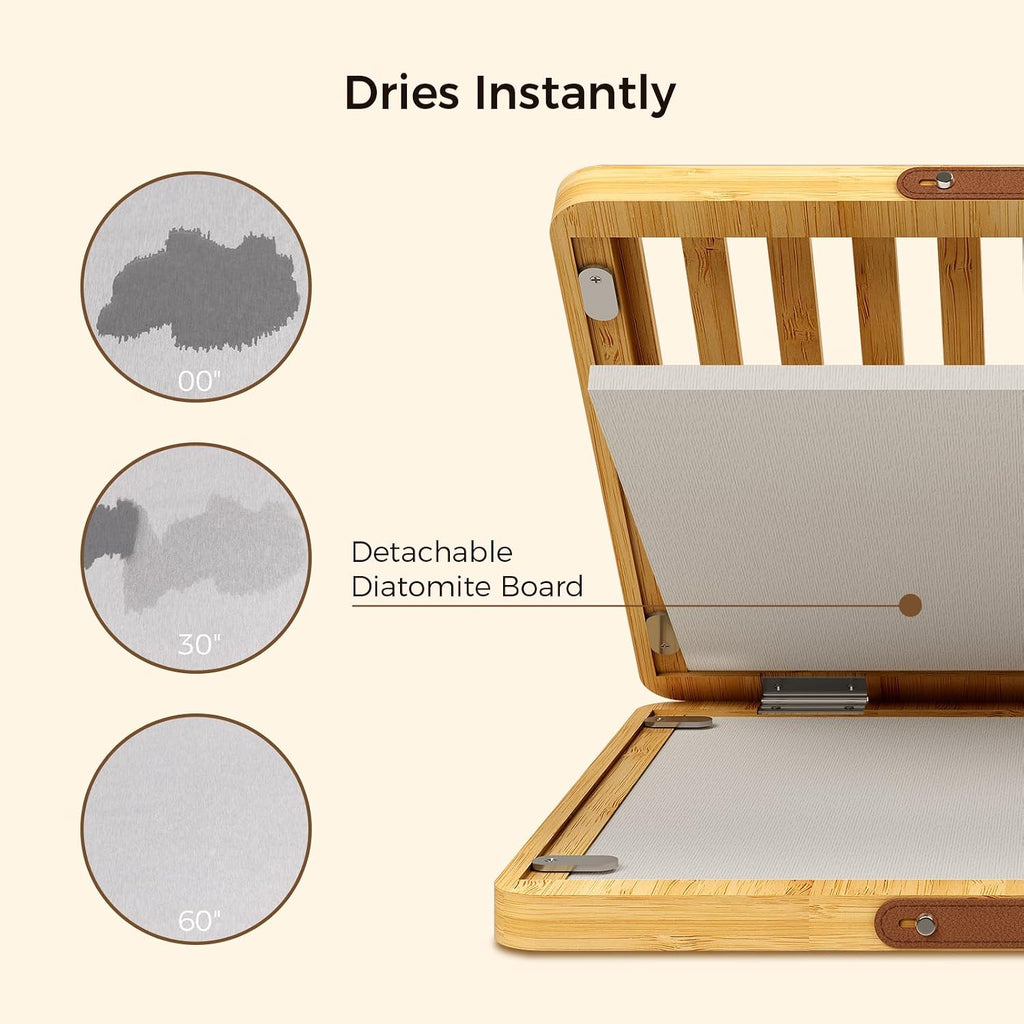 Stone Dish Mat with Foldable Bamboo Rack
