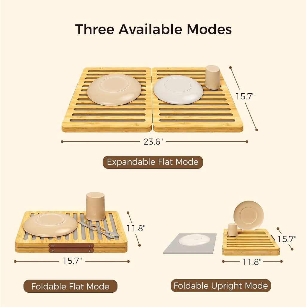 Stone Dish Mat with Foldable Bamboo Rack