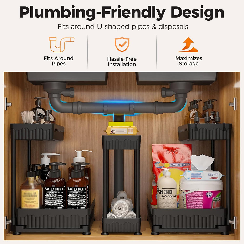 3-Pack 2-Tier L-Shaped Under Sink Organizer