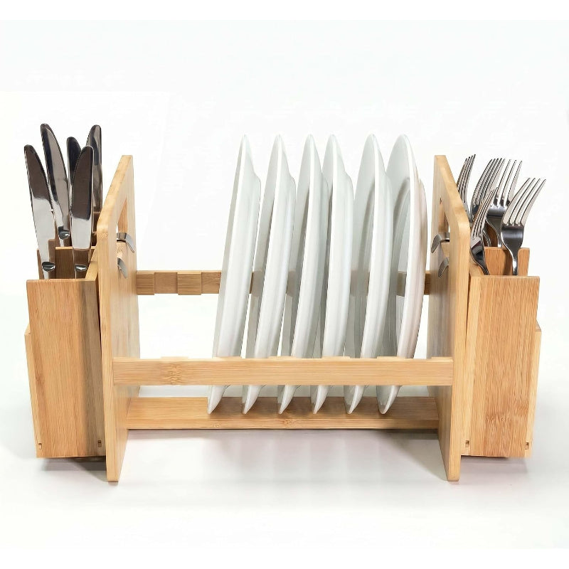 Bamboo Dish Drying Rack with Utensil Holder