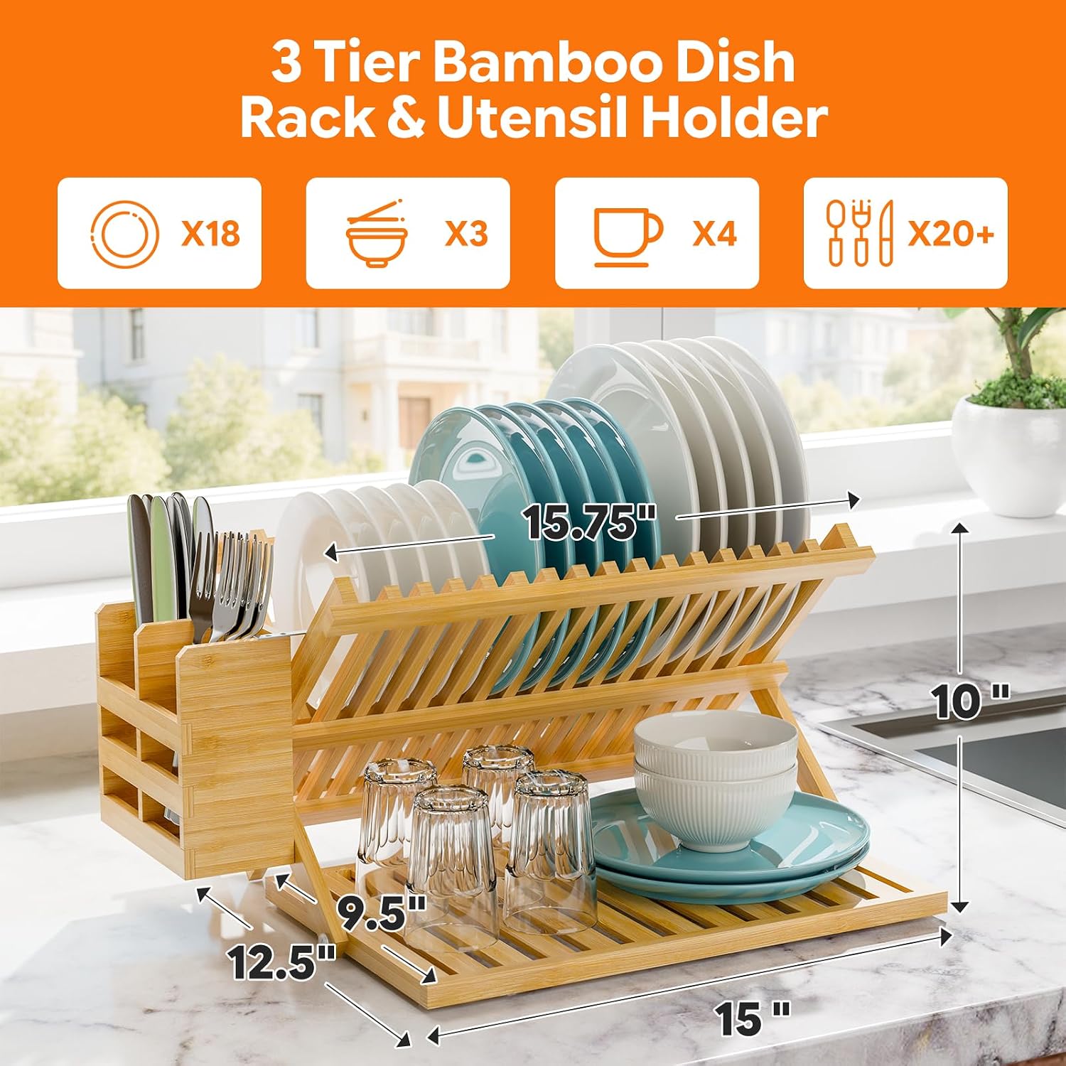 3-Tier Bamboo Dish Rack