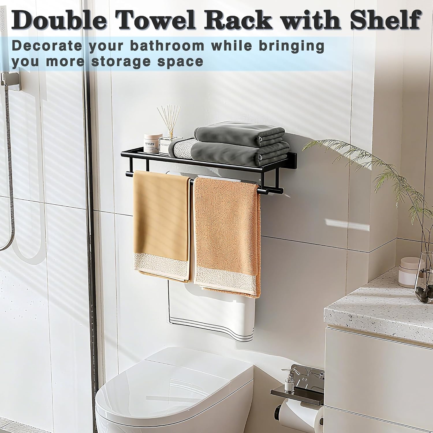 Matte Black 24 Inch Wall Mounted Double Towel Rack
