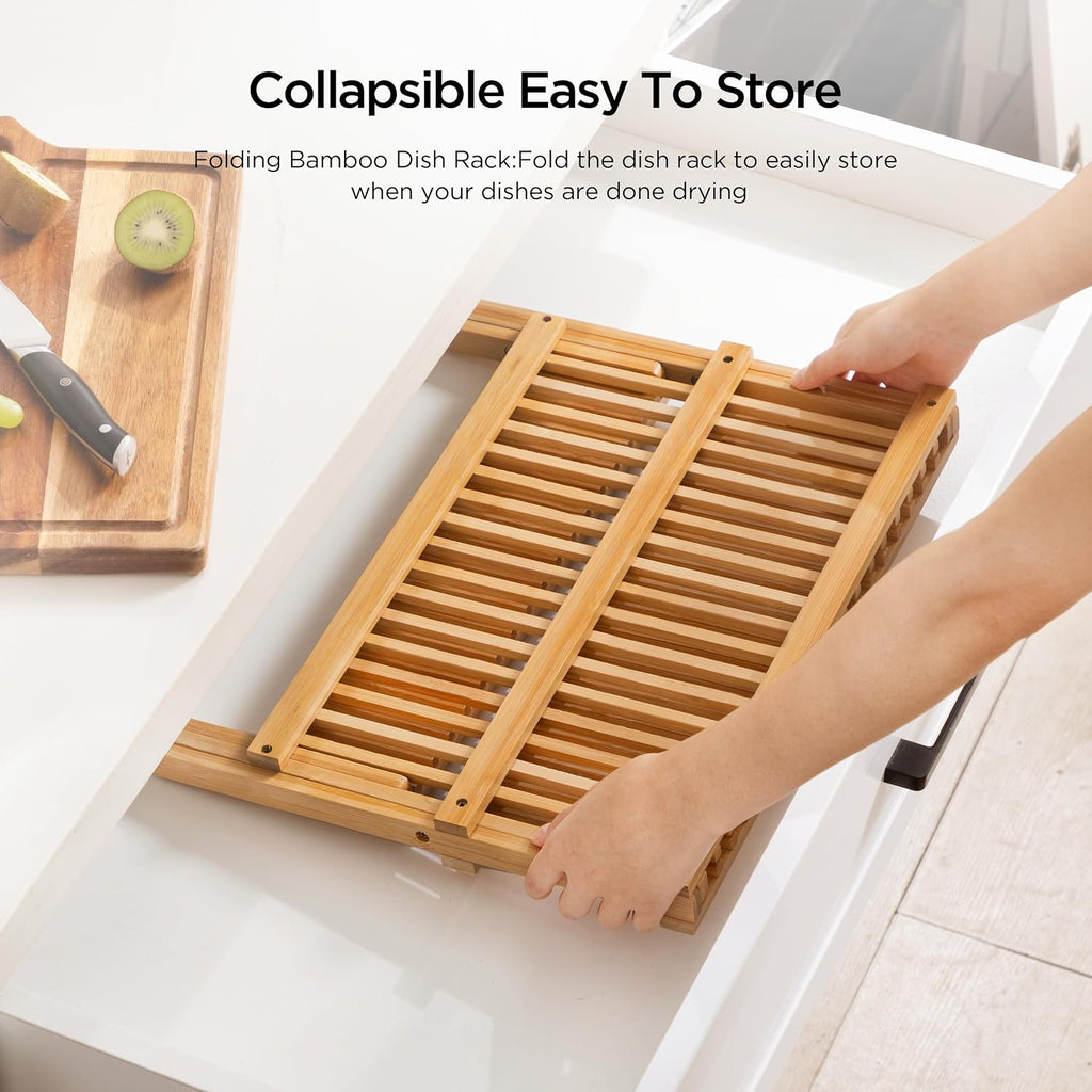 Bamboo 2 Tier Dish Drying Rack with Utensil Holder