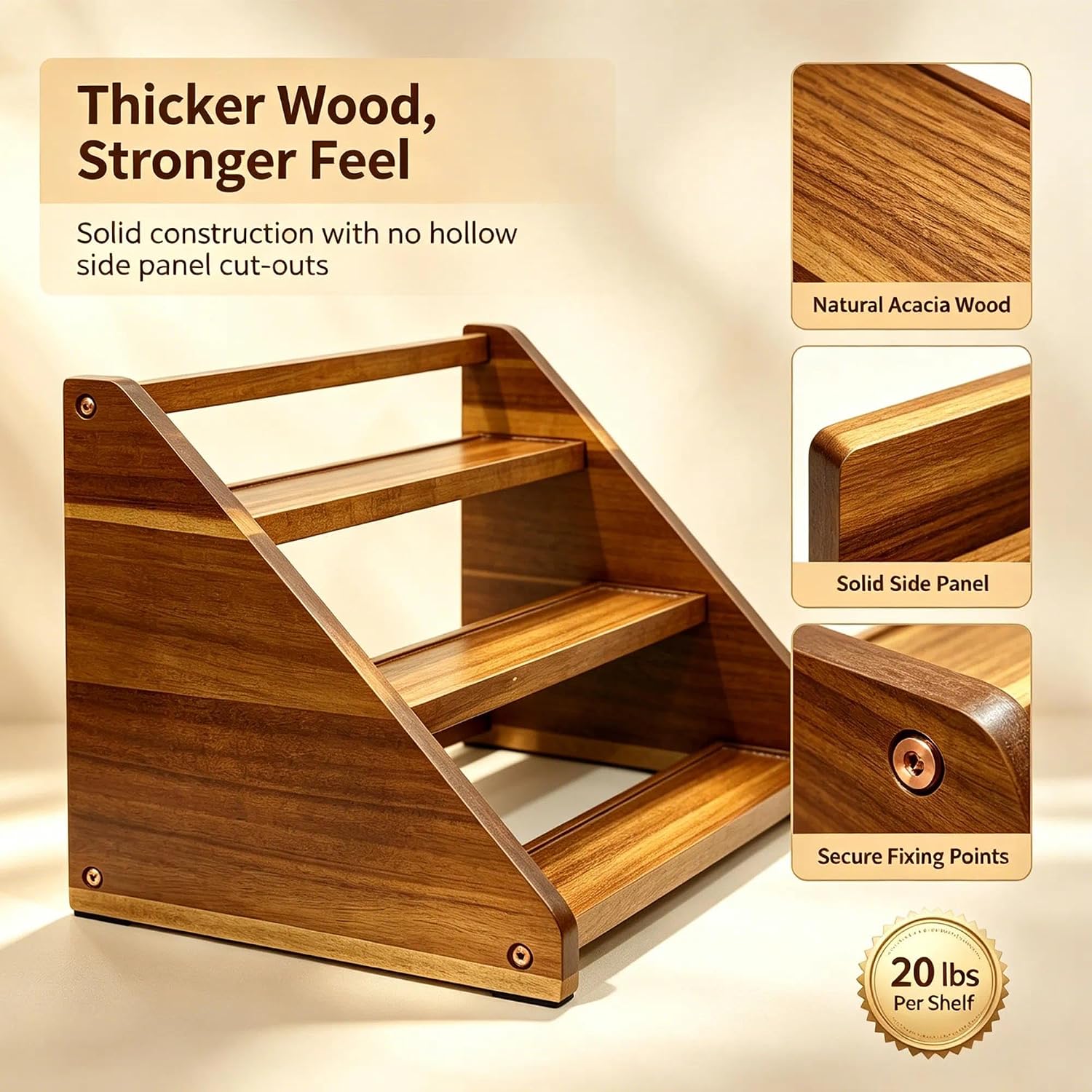 Wood 3-Tier Spice Rack Organizer