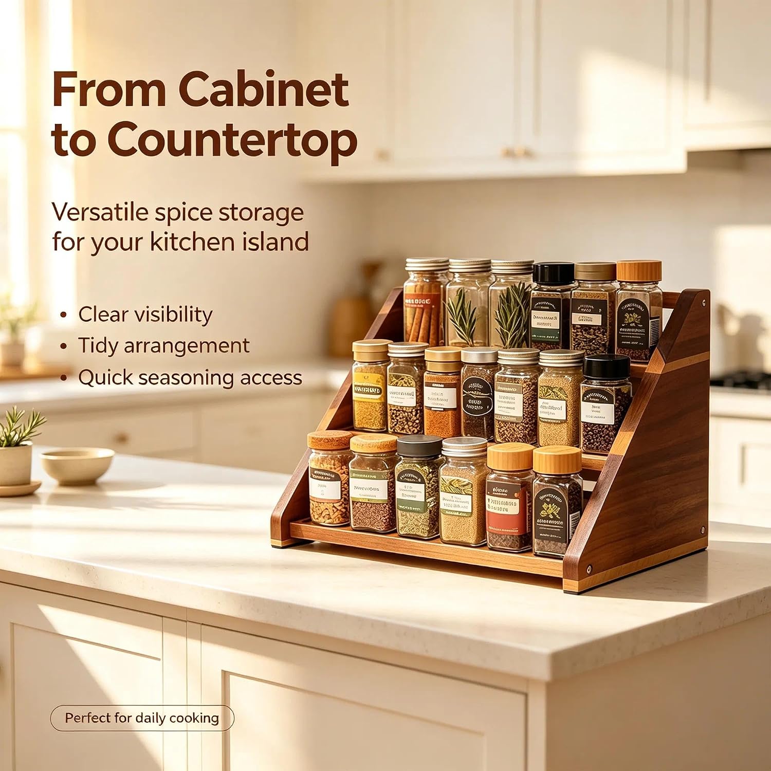 Wood 3-Tier Spice Rack Organizer