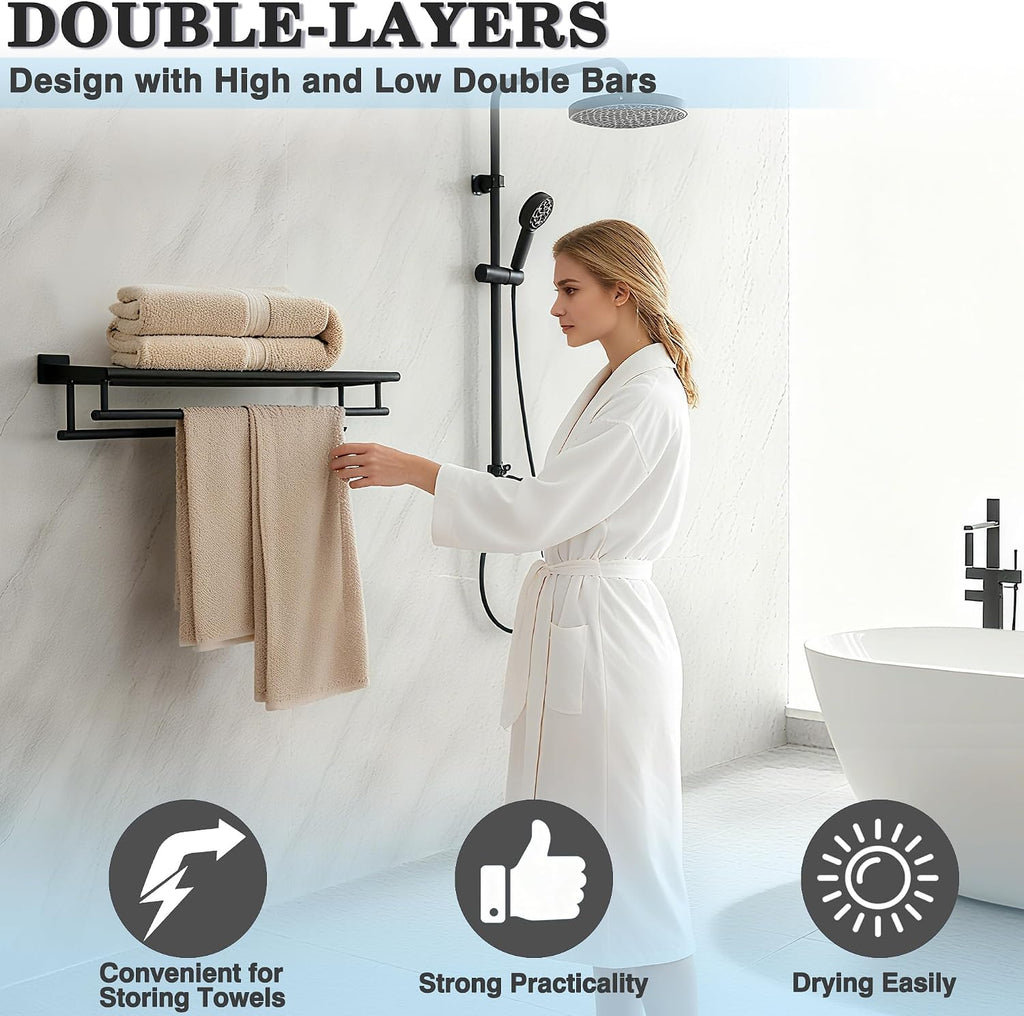 Matte Black 24 Inch Wall Mounted Double Towel Rack