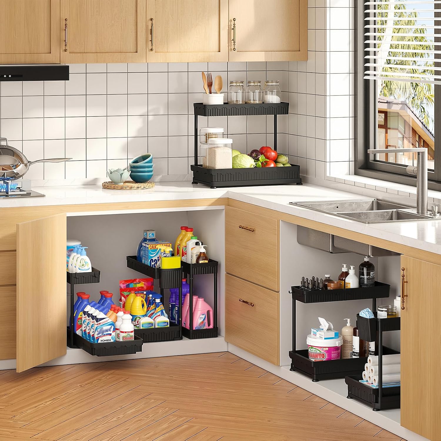 3-Pack 2-Tier L-Shaped Under Sink Organizer