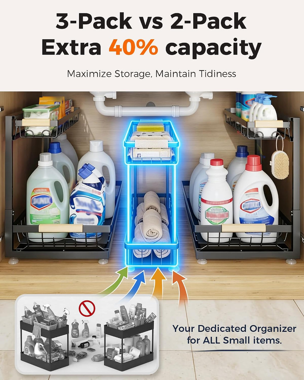 3-Pack Adjustable 2-Tier Under Sink Organizer