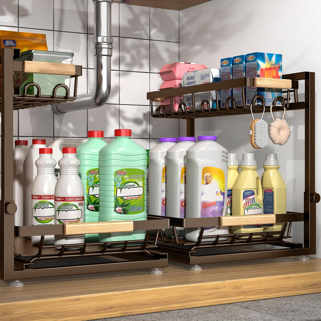 2-Pack Adjustable 2-Tier Under Sink Organizer