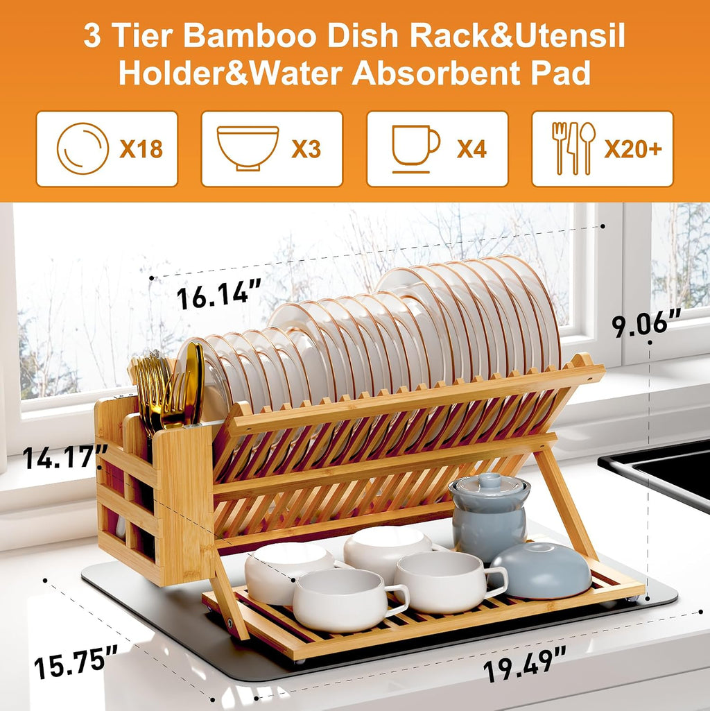 3-Tier Bamboo Dish Rack