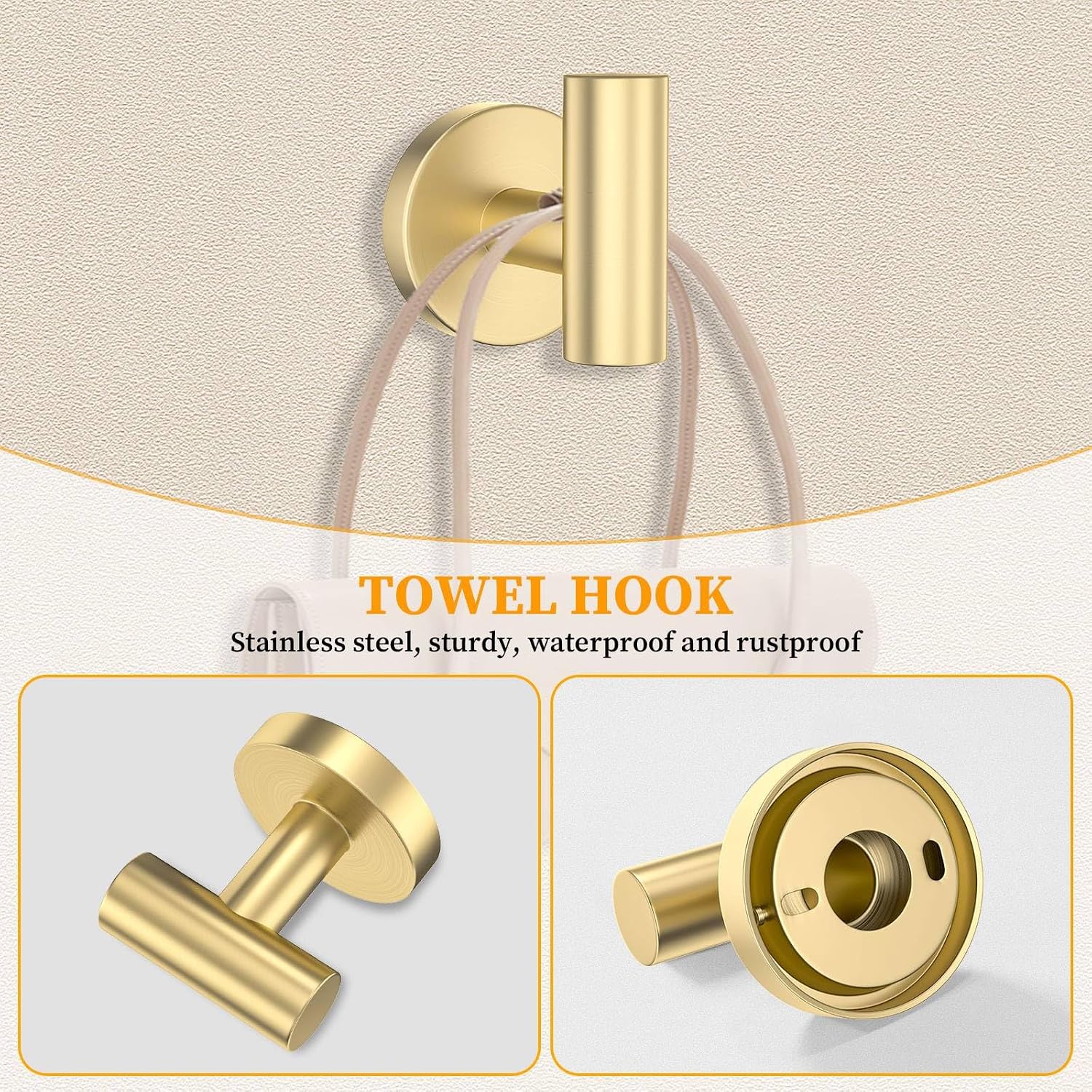 10-Piece Round Brushed Gold Bathroom Hardware Set