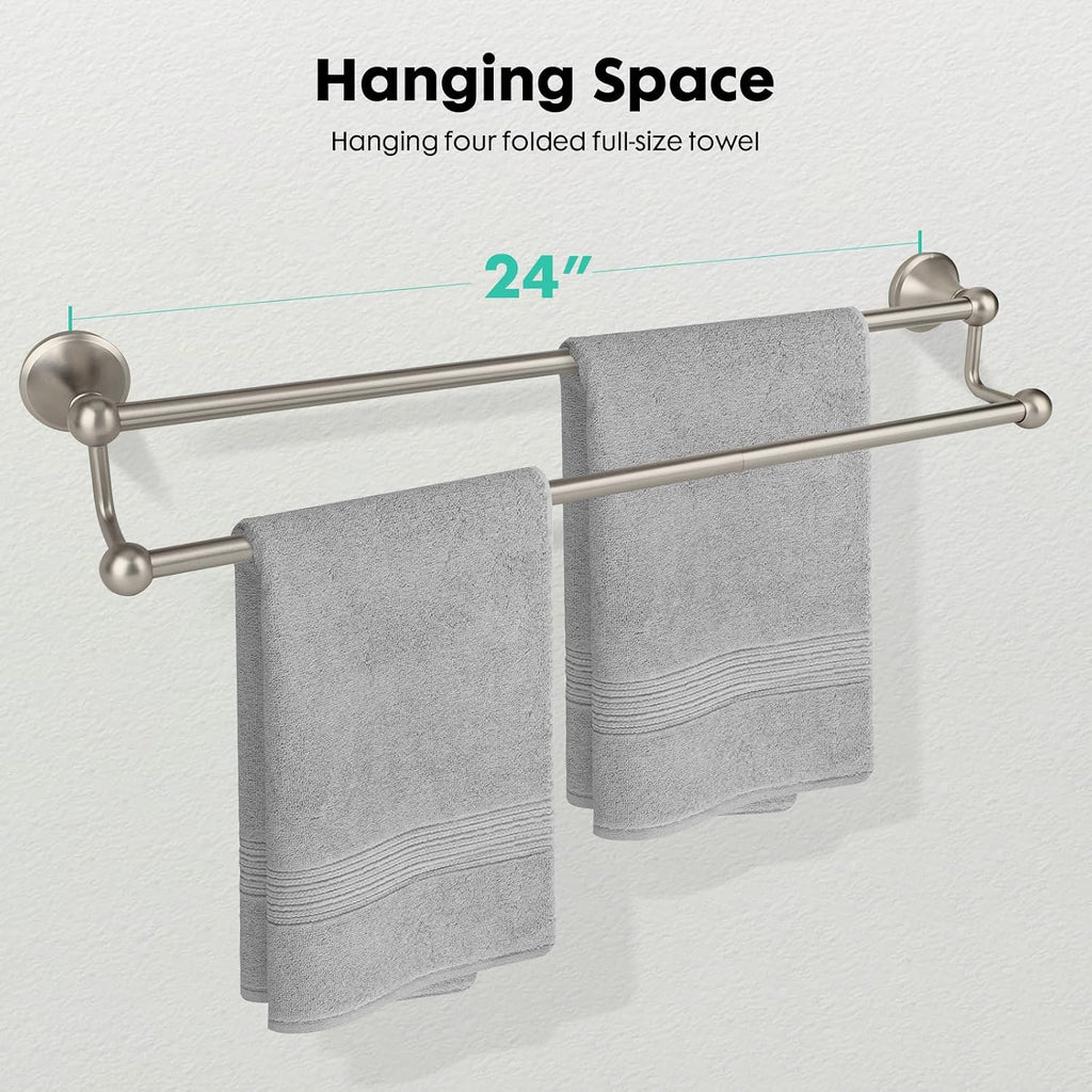 24 Inch Brushed Nickel Antique Double Towel Bar