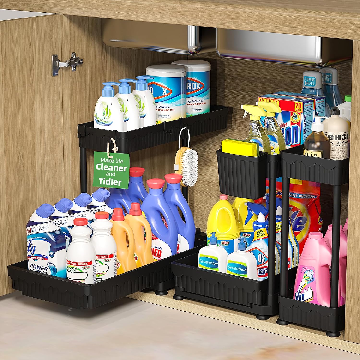 3-Pack 2-Tier L-Shaped Under Sink Organizer