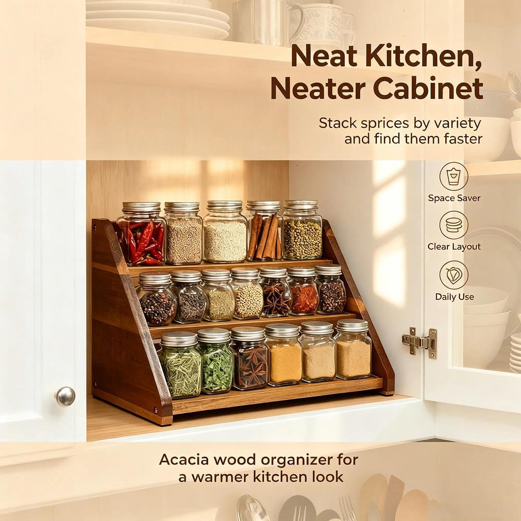 Wood 3-Tier Spice Rack Organizer