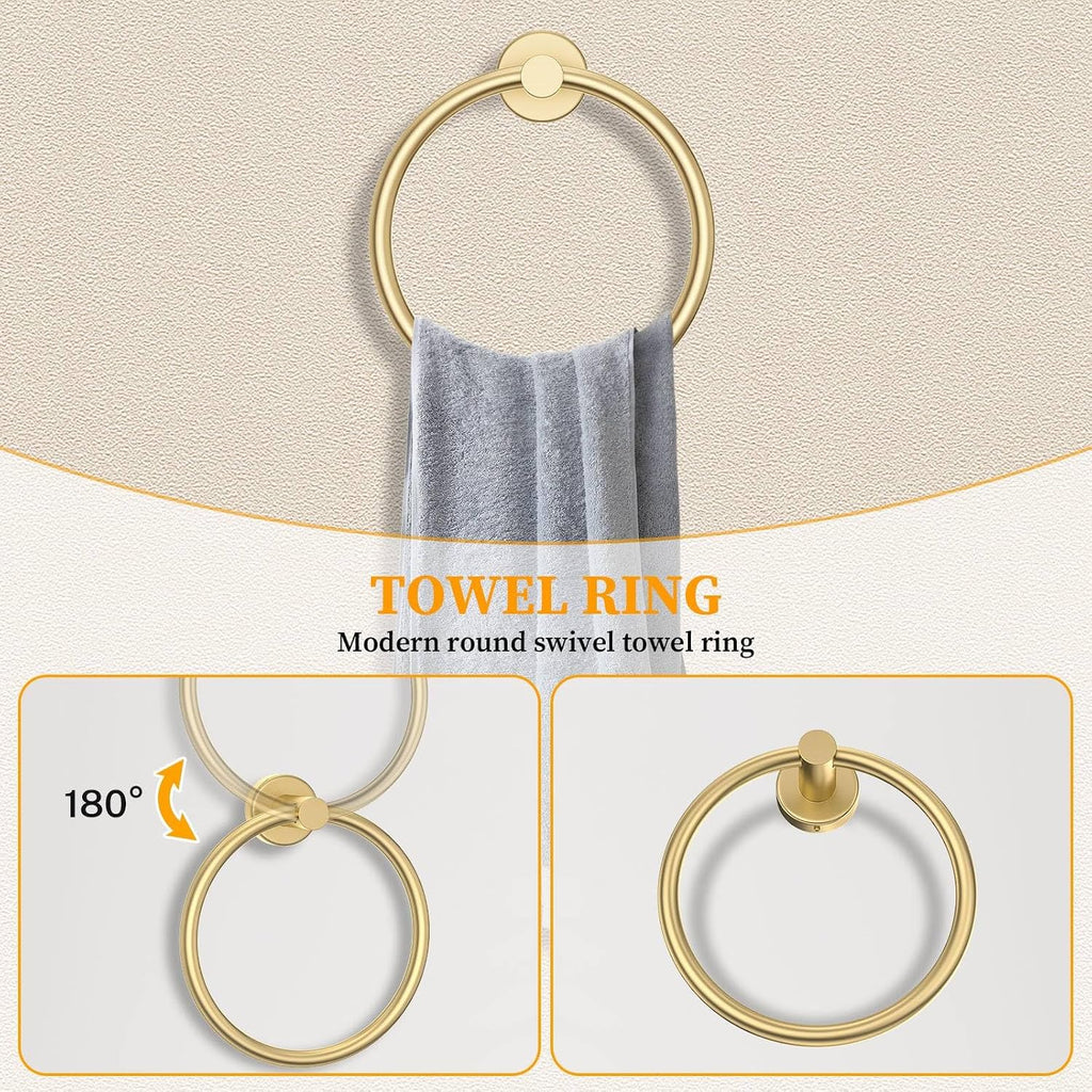 10-Piece Round Brushed Gold Bathroom Hardware Set