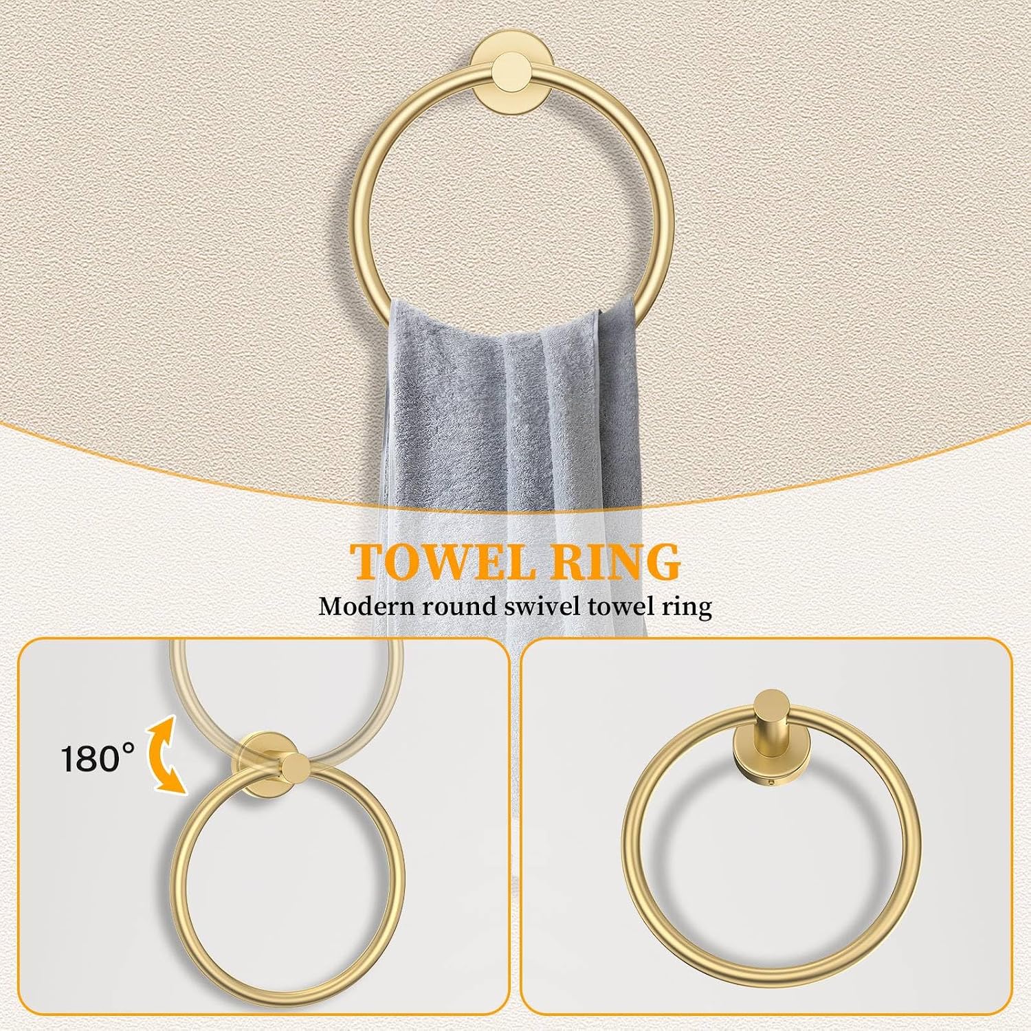 10-Piece Round Brushed Gold Bathroom Hardware Set