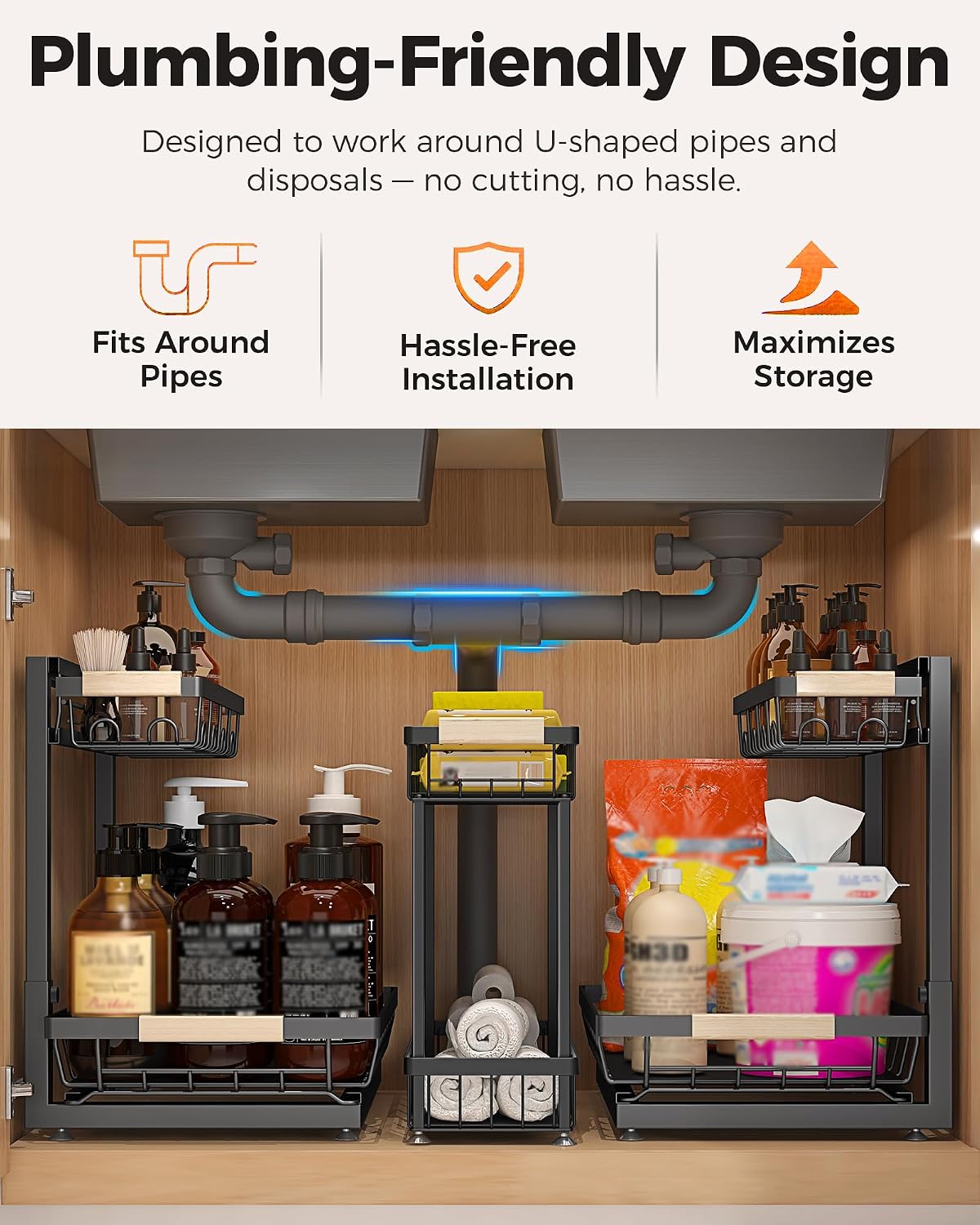 3-Pack Adjustable 2-Tier Under Sink Organizer