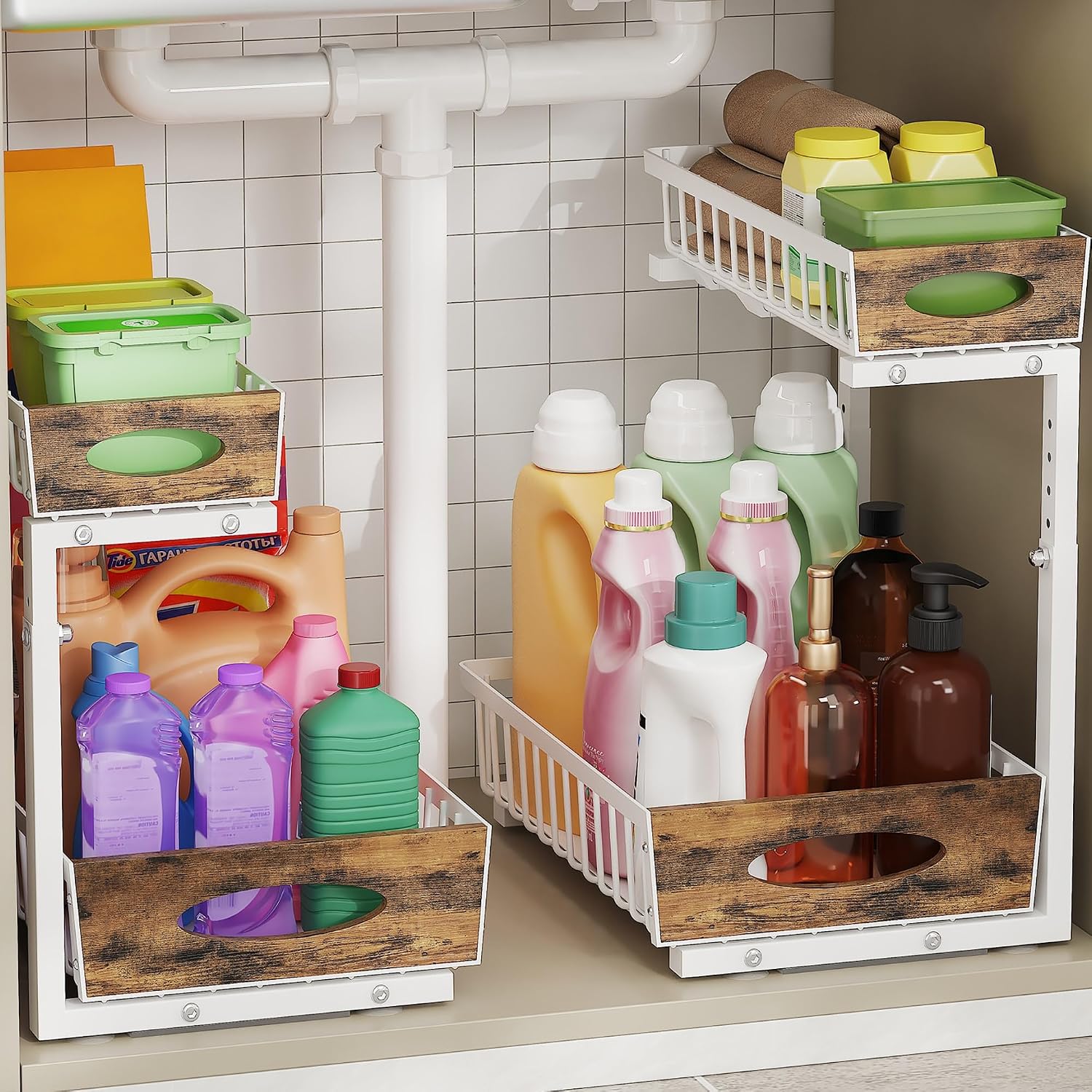 2-Pack White Metal Under Sink Organizer