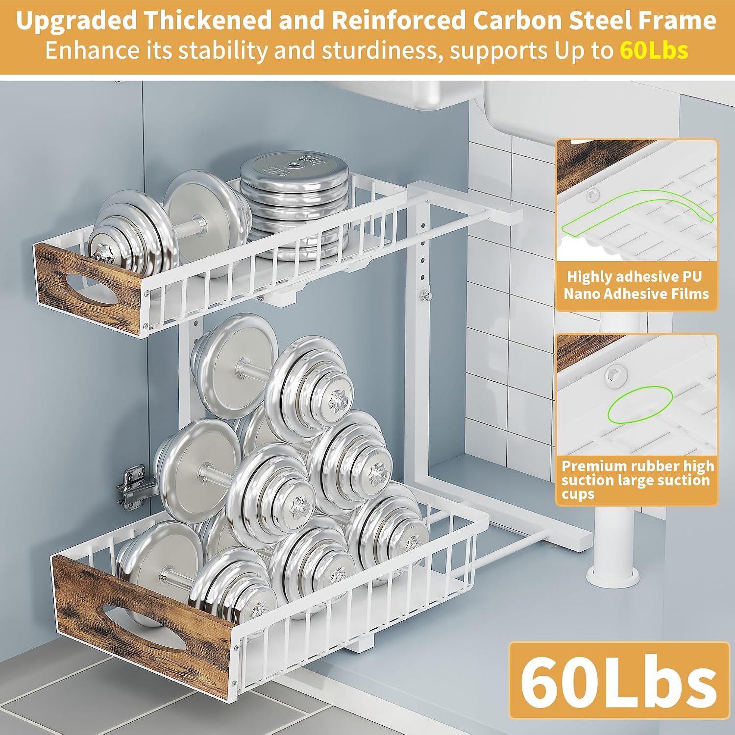 2-Pack White Metal Under Sink Organizer