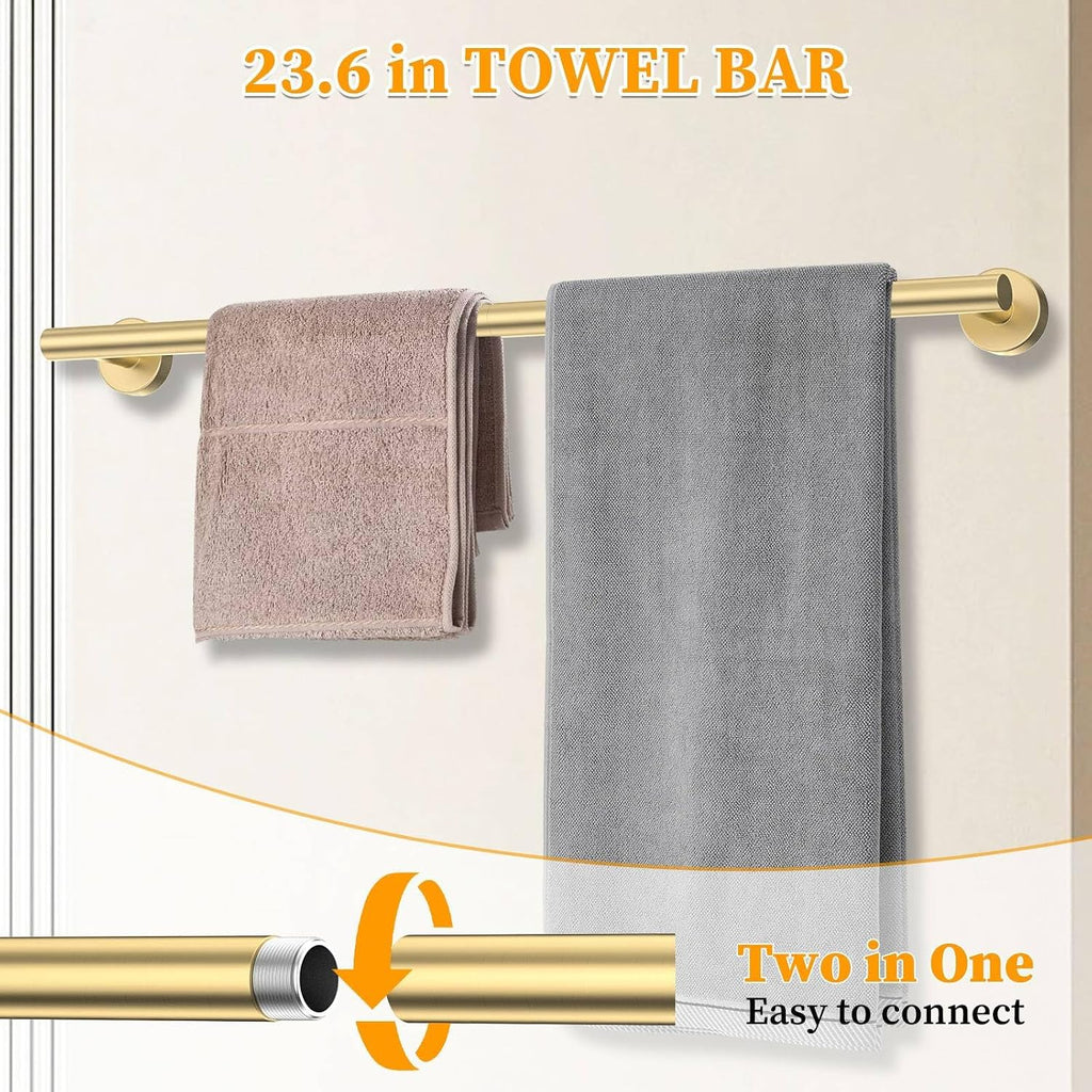10-Piece Round Brushed Gold Bathroom Hardware Set