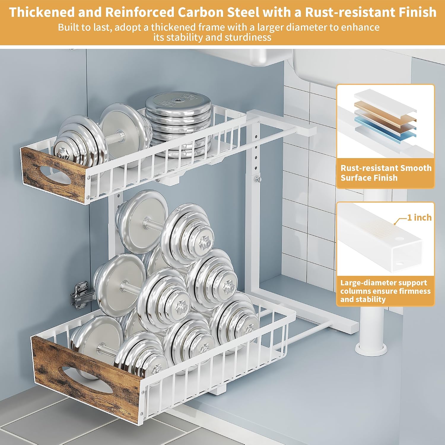 2-Pack White Metal Under Sink Organizer