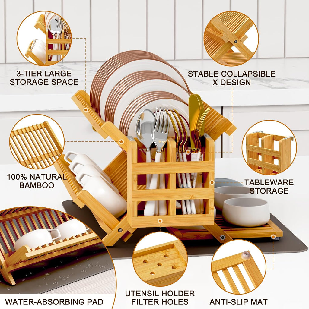 3-Tier Bamboo Dish Rack