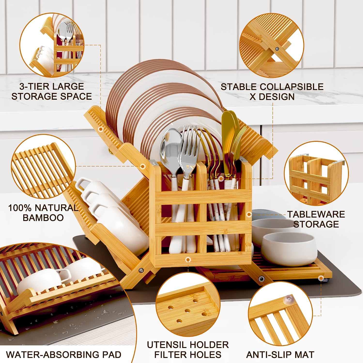 3-Tier Bamboo Dish Rack