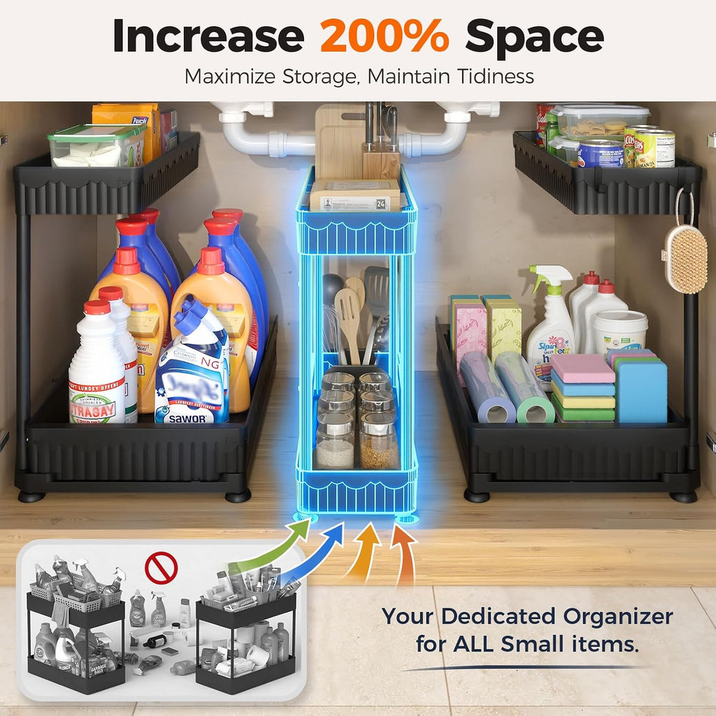 3-Pack 2-Tier L-Shaped Under Sink Organizer