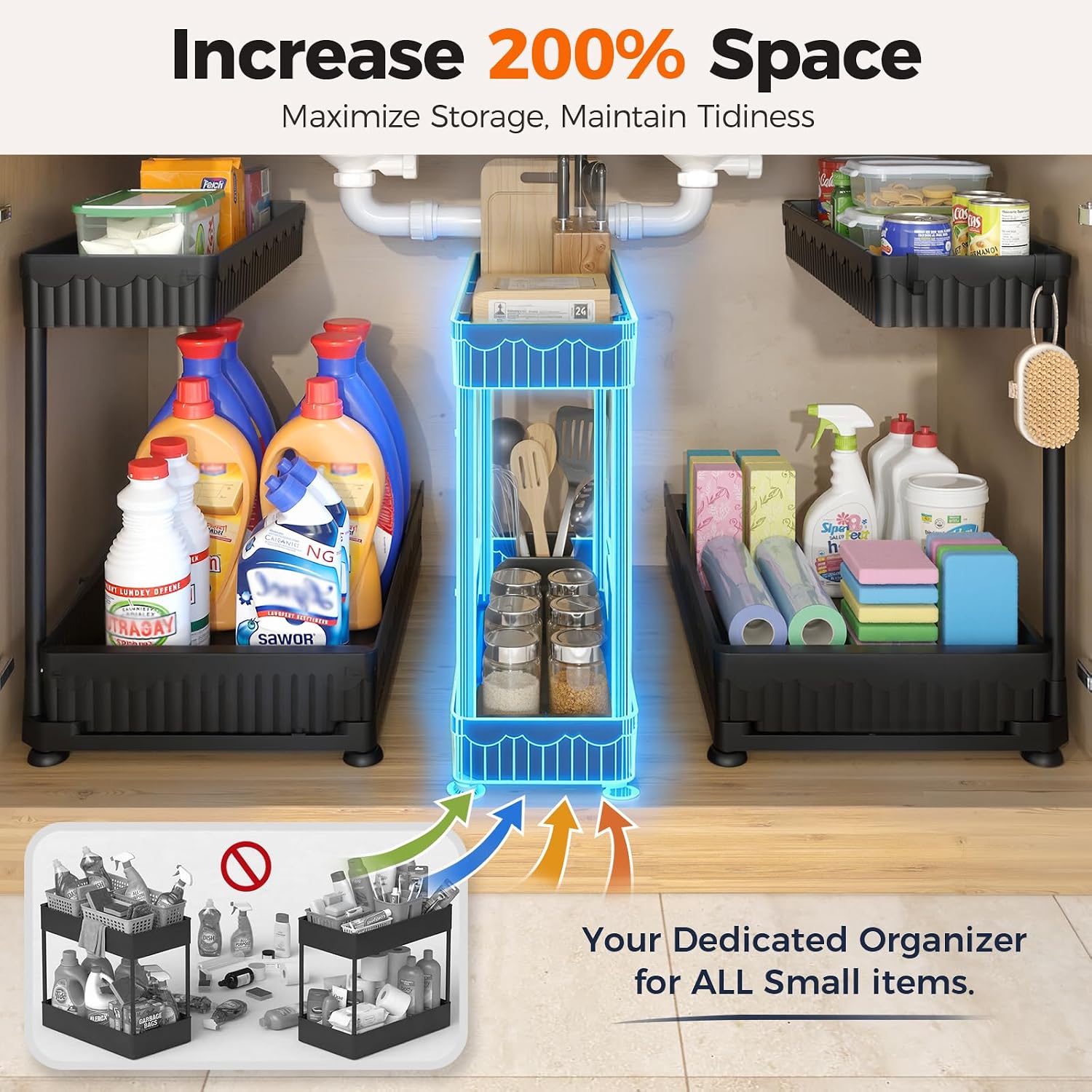 3-Pack 2-Tier L-Shaped Under Sink Organizer
