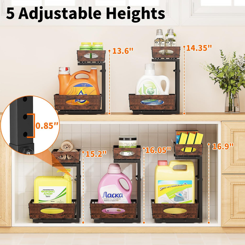 2-Pack 2-Tier Pull Out Under Sink Organizer