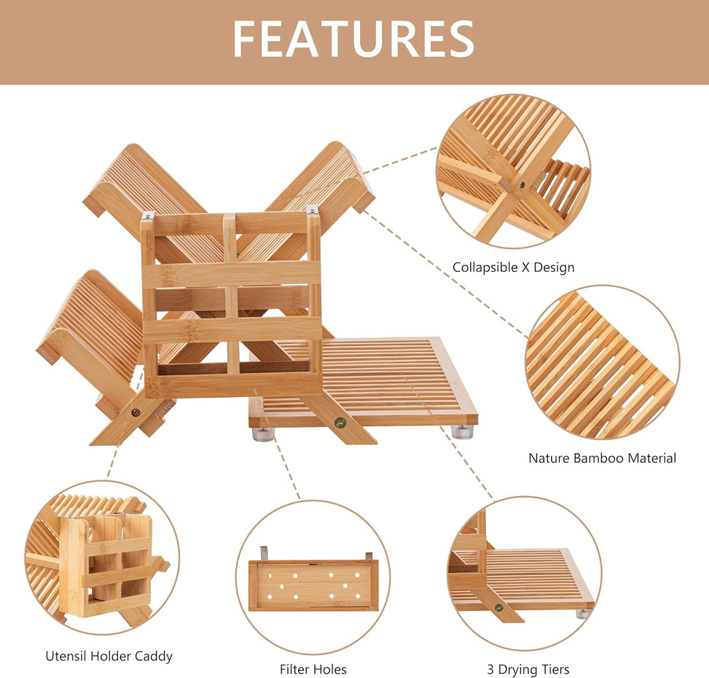 3-Tier Bamboo Dish Rack