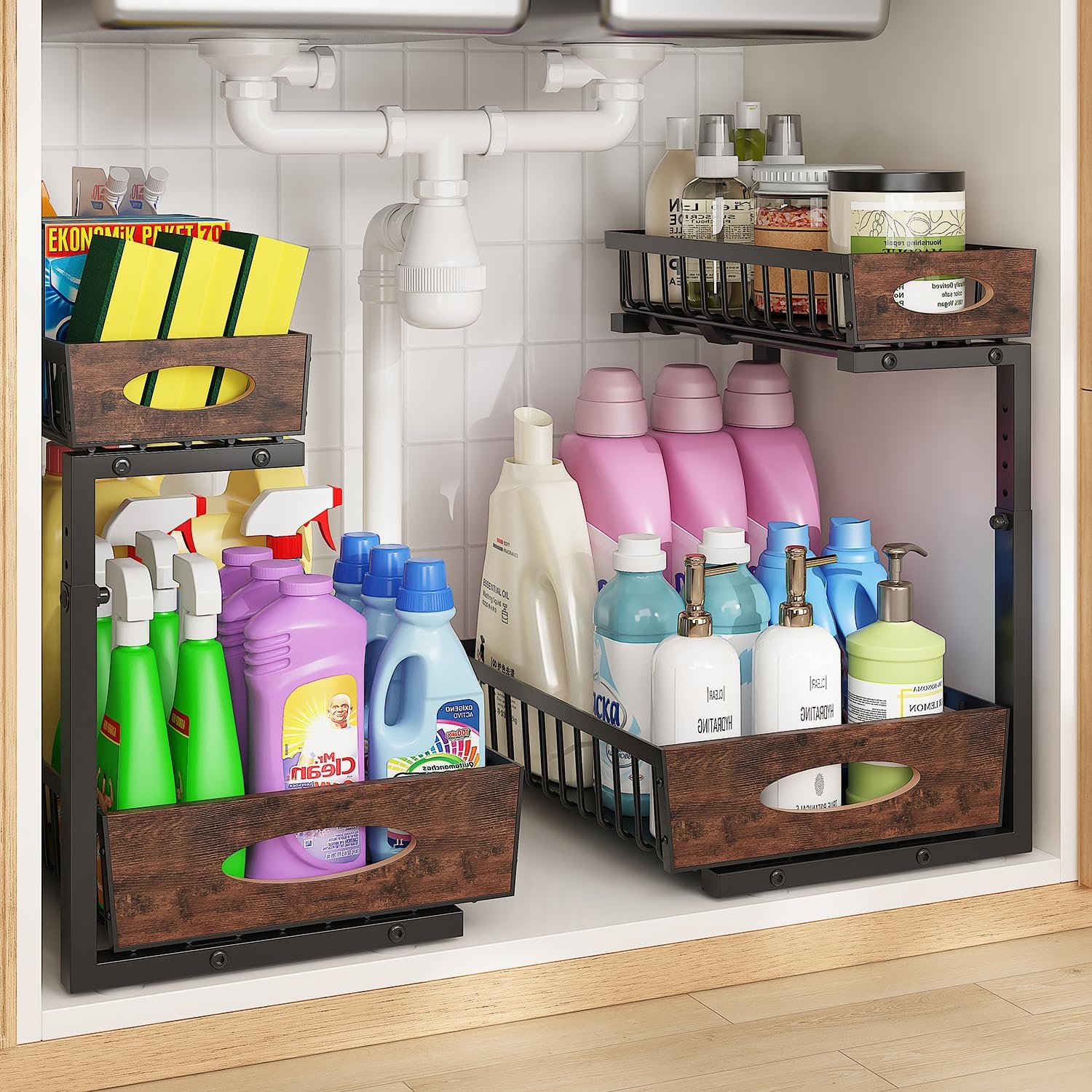 2-Pack 2-Tier Pull Out Under Sink Organizer